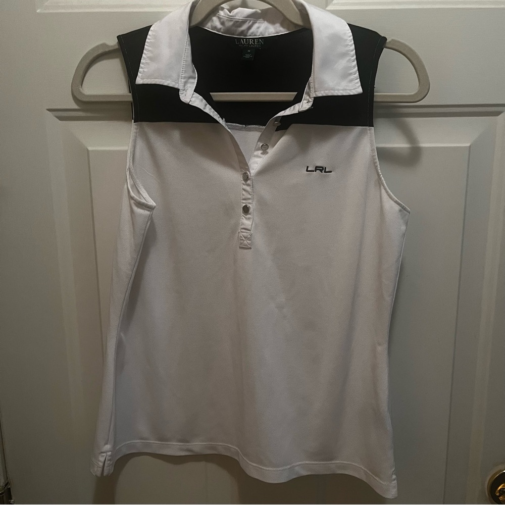 Lauren Ralph Lauren Black and White Tank Top Collar Blouse Tennis Golf